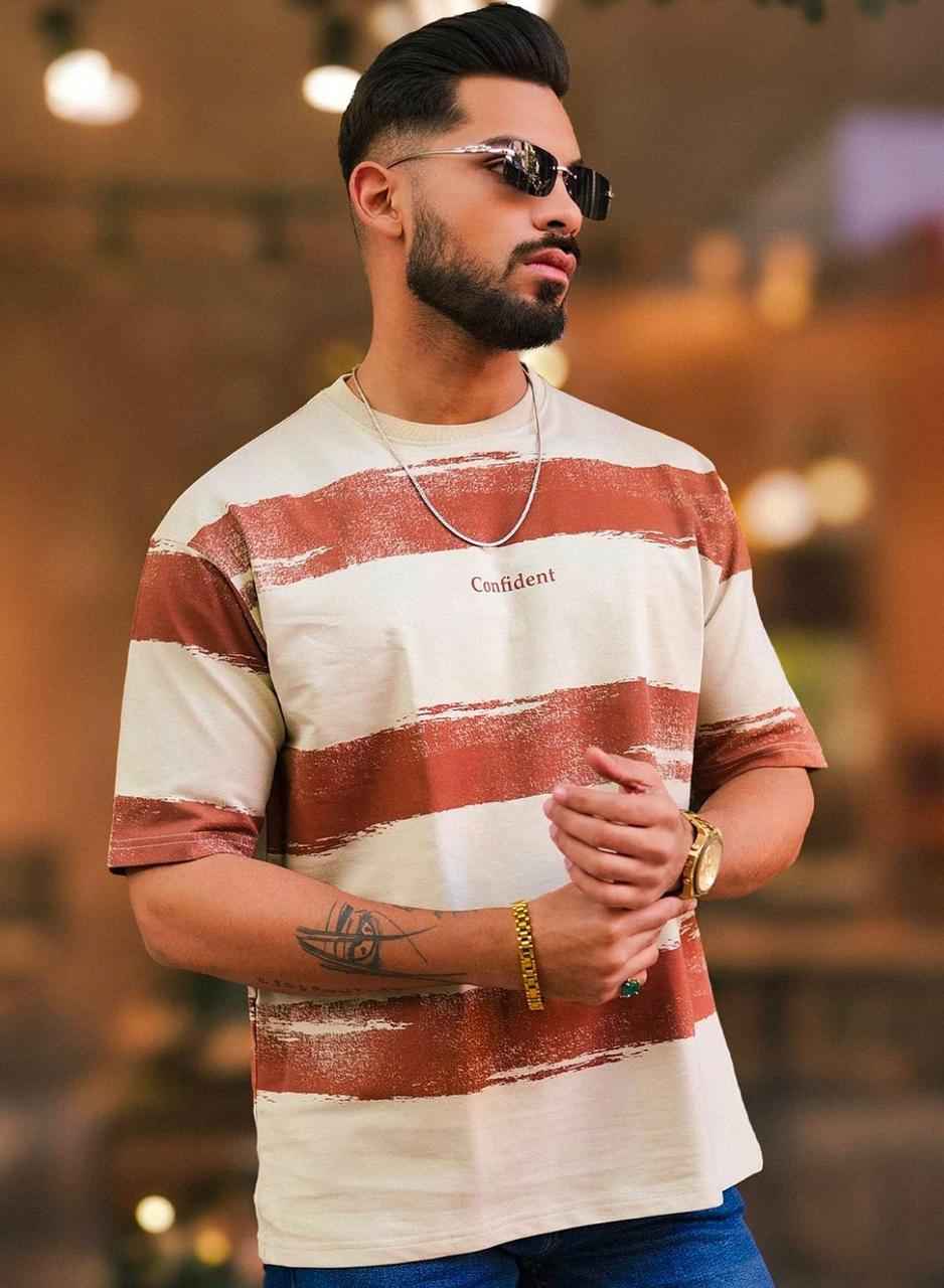 Men Striped Round Neck Oversized T-shirt