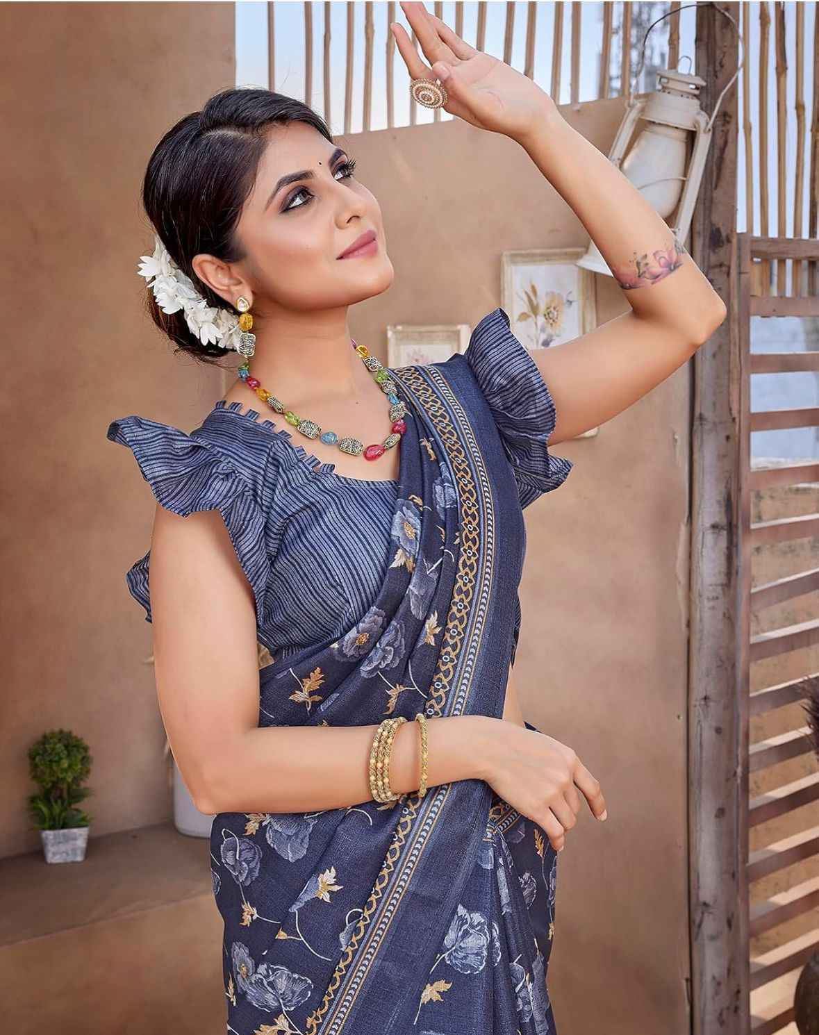 Women's Printed Trendy Art Silk Saree with Blouse Material