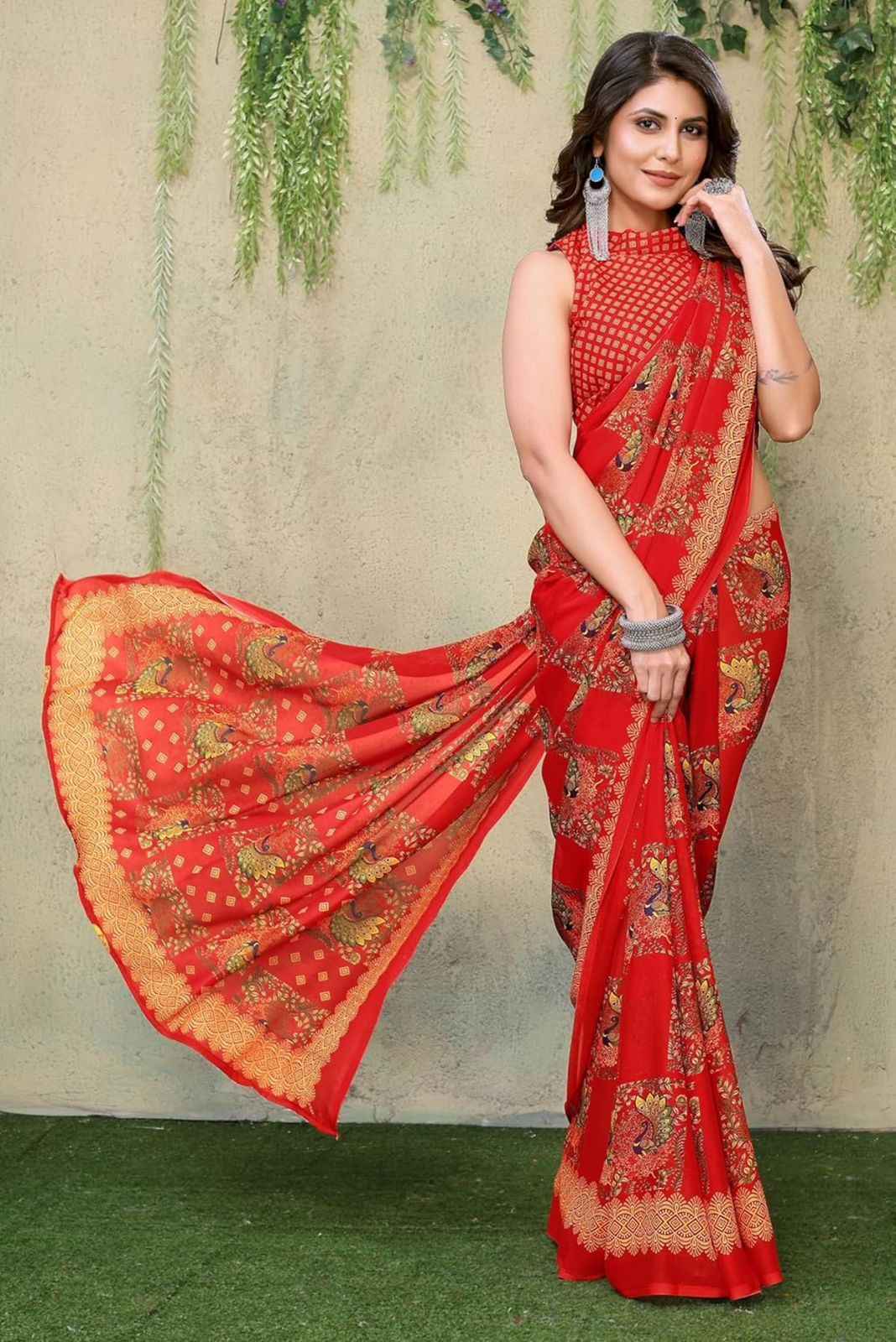 Women's Trendy Printed Color Saree with Blouse Material