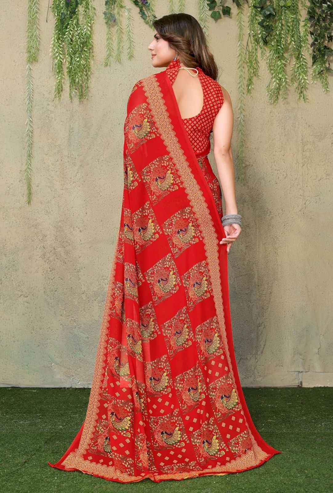 Women's Trendy Printed Color Saree with Blouse Material