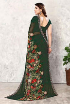 Women's Printed Trendy Georgette Green Color Saree With Blouse Material