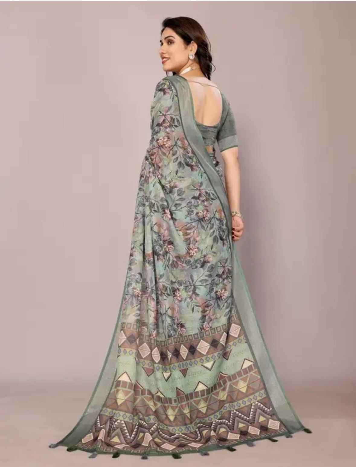 Printed Bollywood Linen Saree