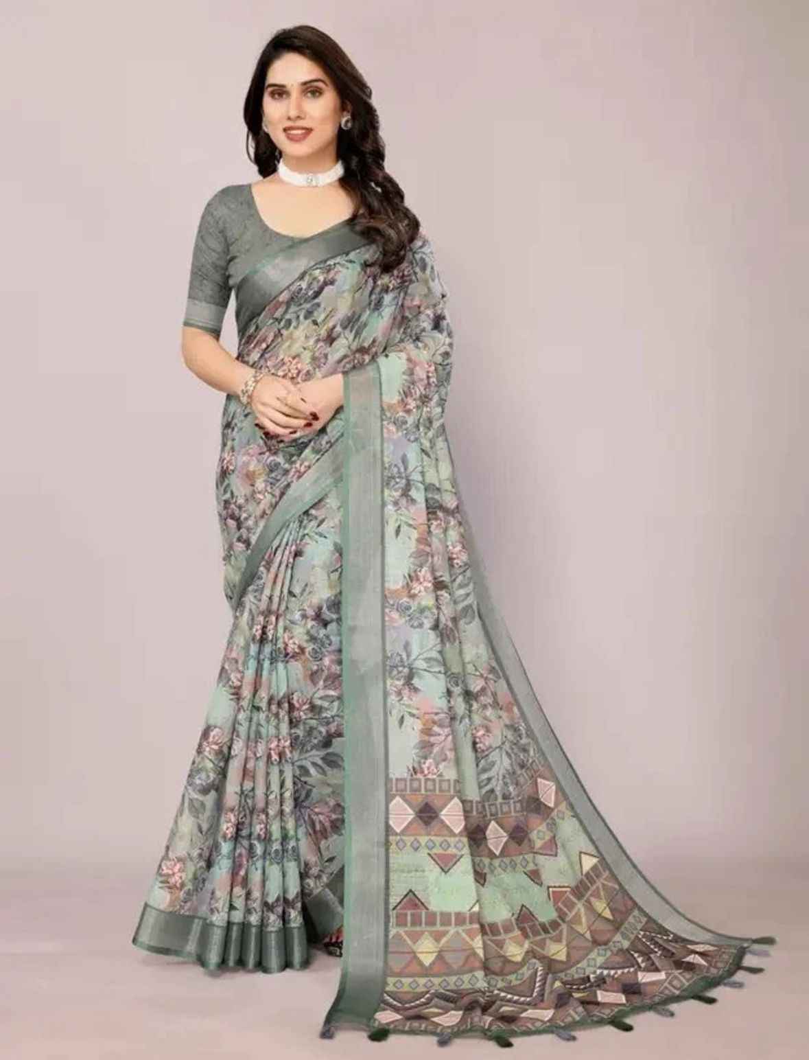 Printed Bollywood Linen Saree