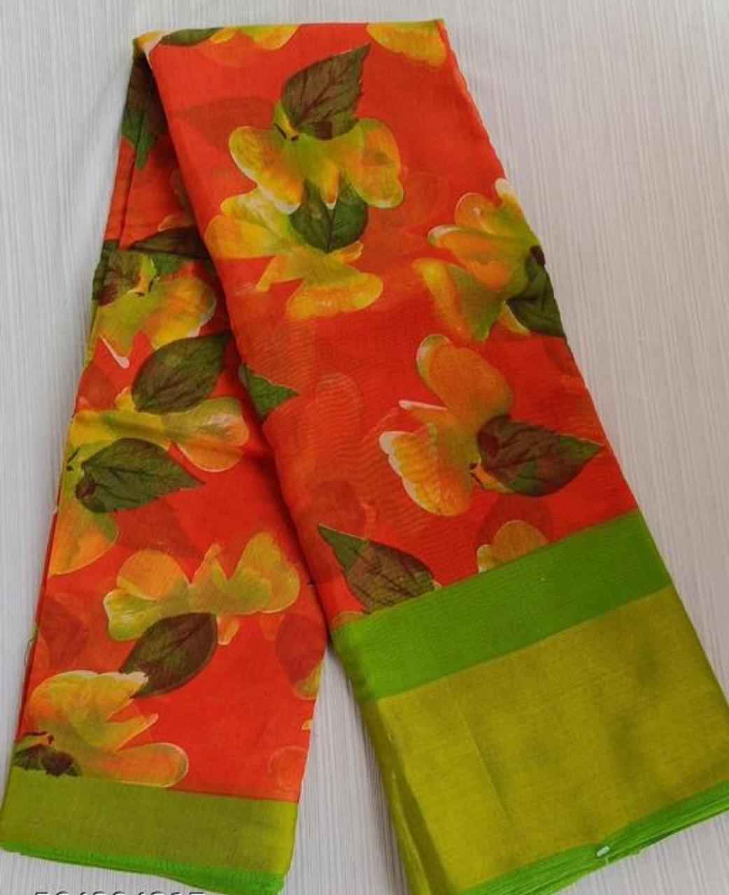 Printed Cotton Red Color SAREE