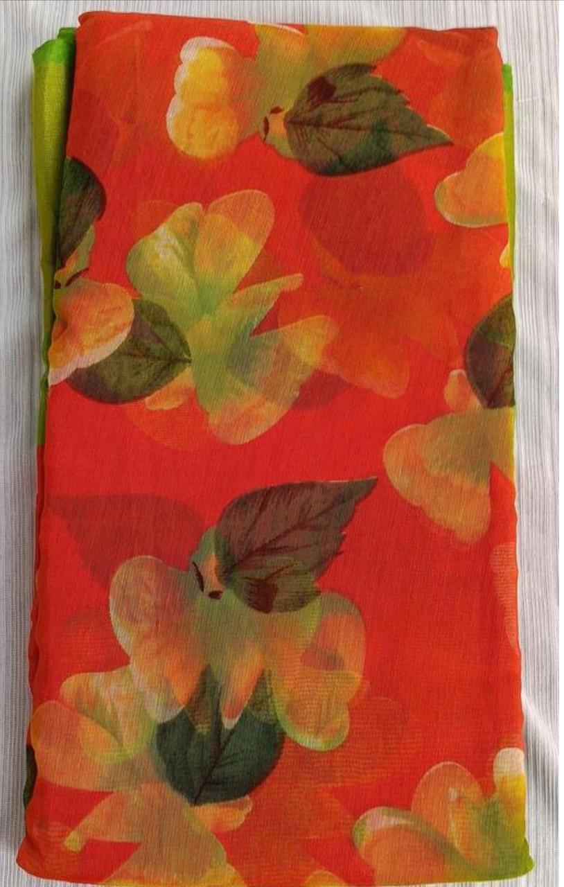 Printed Cotton Red Color SAREE