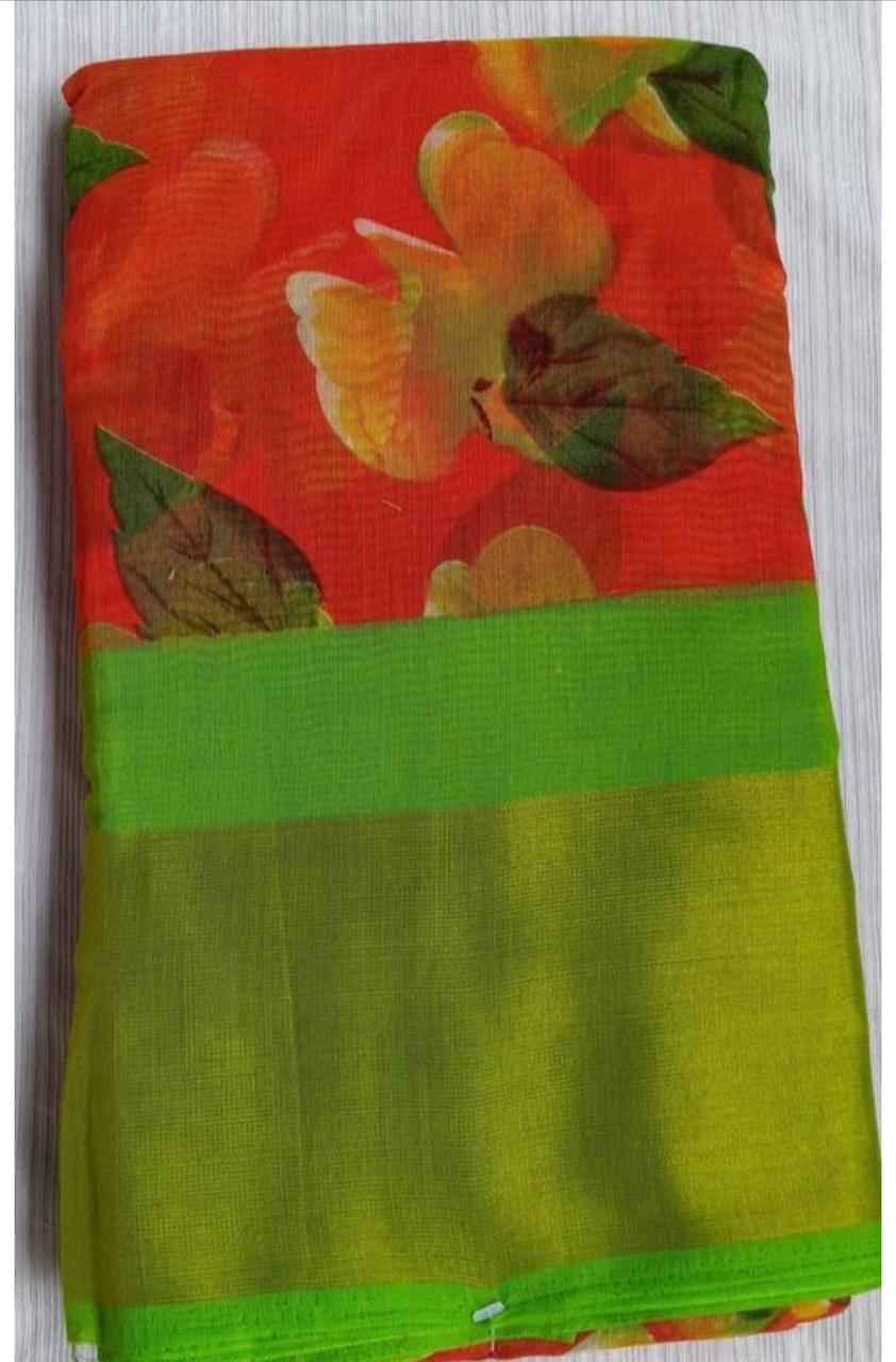 Printed Cotton Red Color SAREE