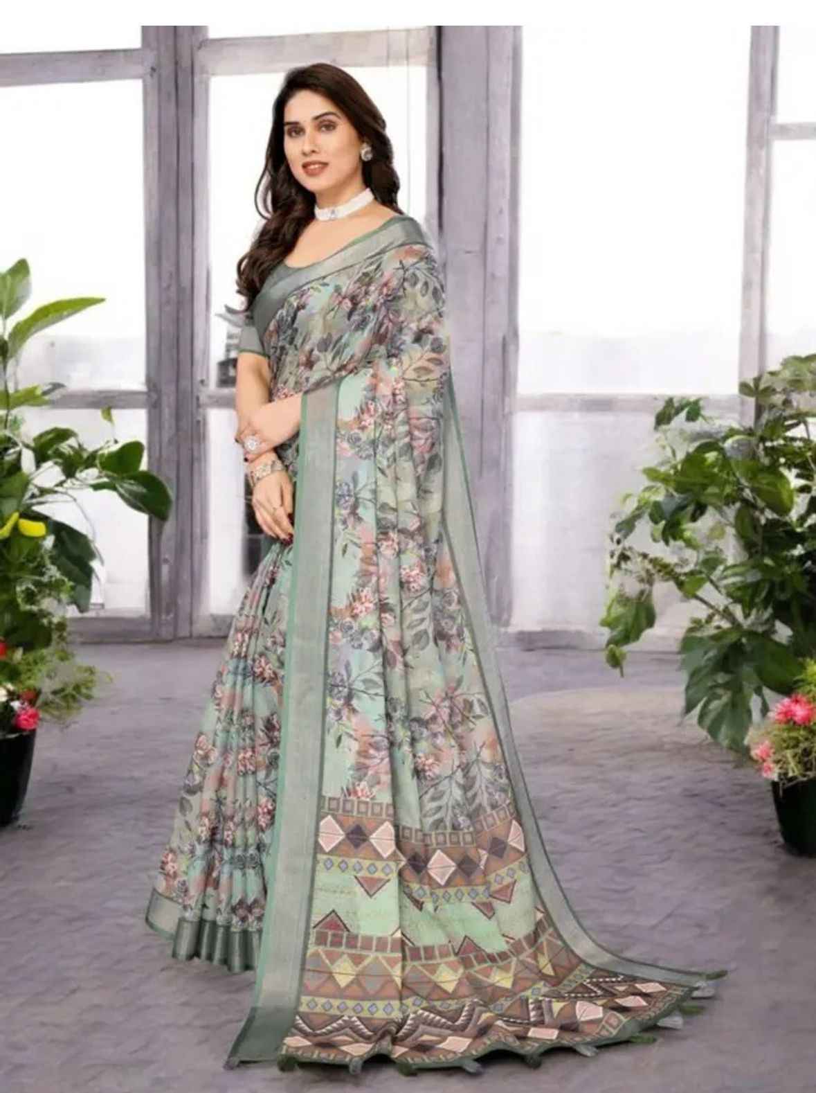 Printed Bollywood Linen Saree