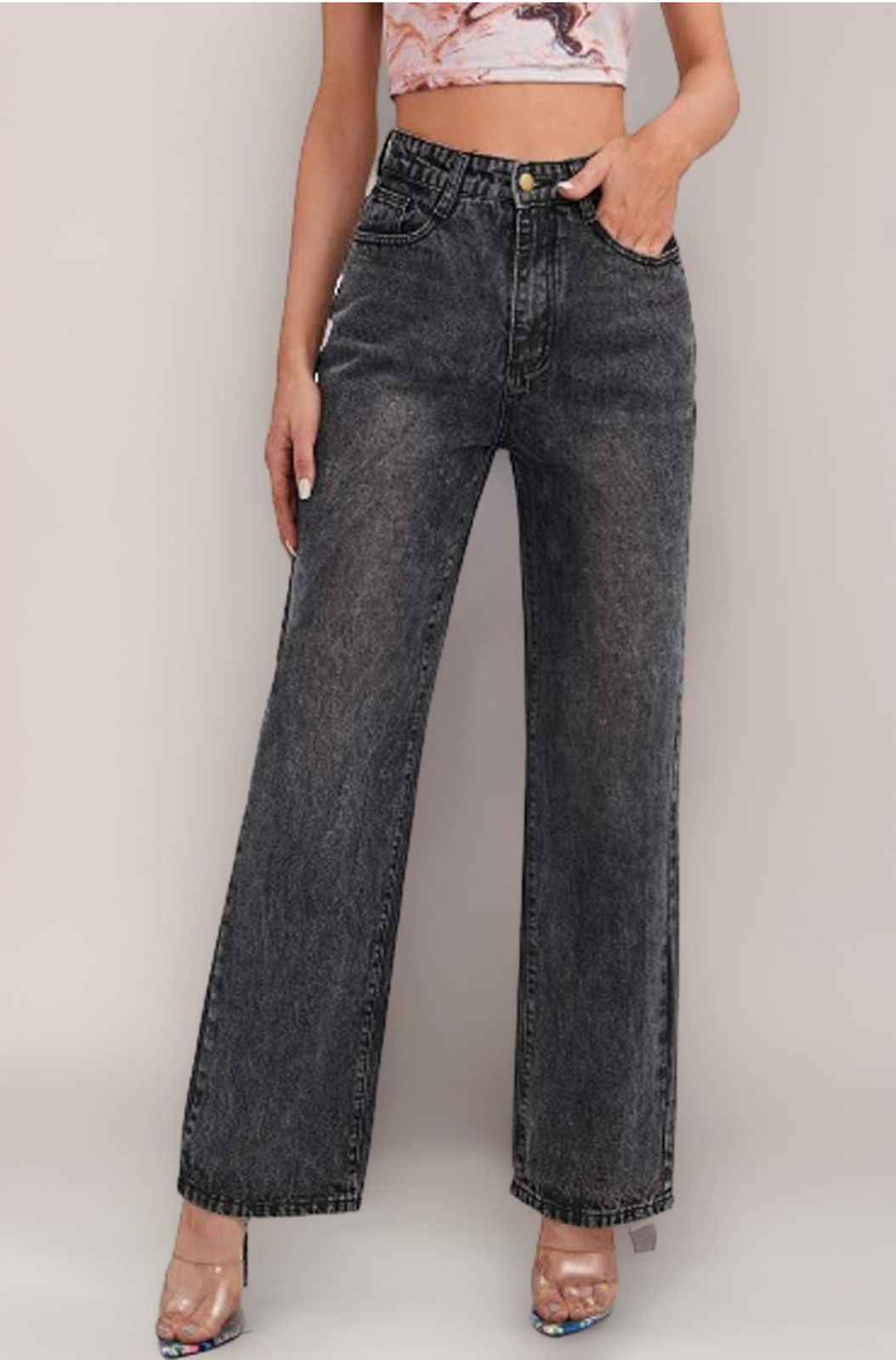 Women High Rise Cotton Lycra Blend Ankle Length Jeans Black