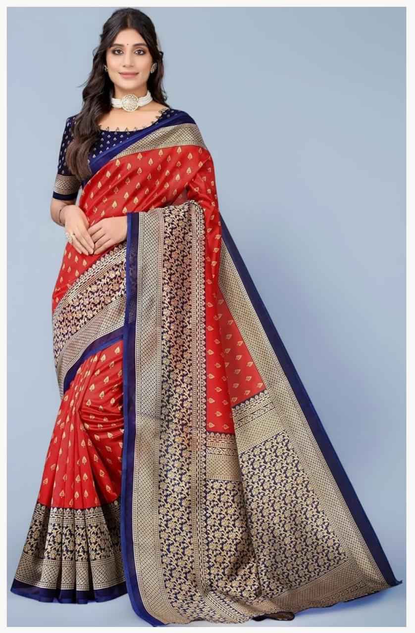 Women's Silk pattu Printed Saree With Blouse