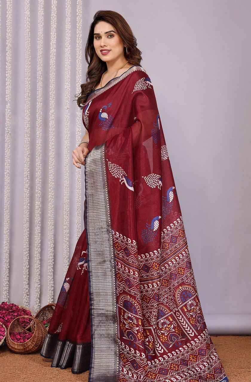 Ethnic Motifs Printed Zari Saree