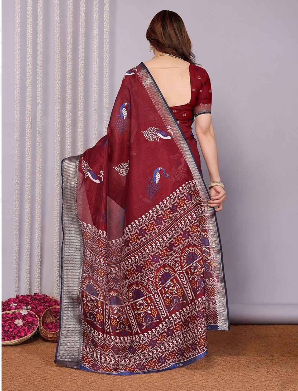 Ethnic Motifs Printed Zari Saree