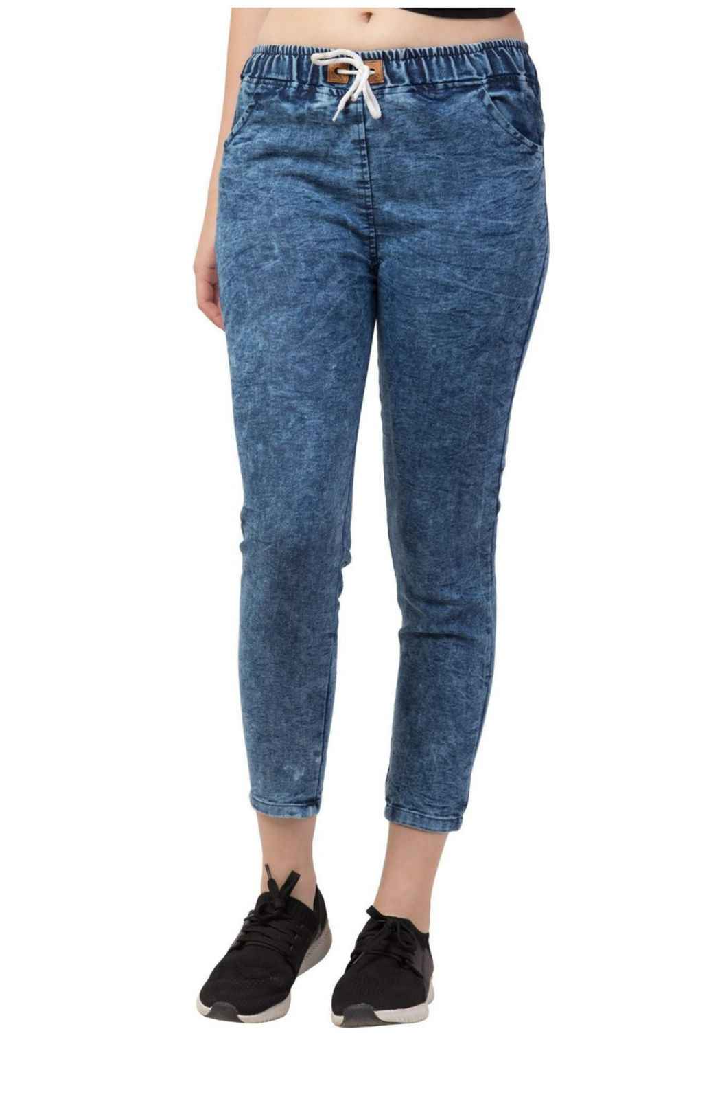 Women Jogger Fit Mid Rise Blue Jeans