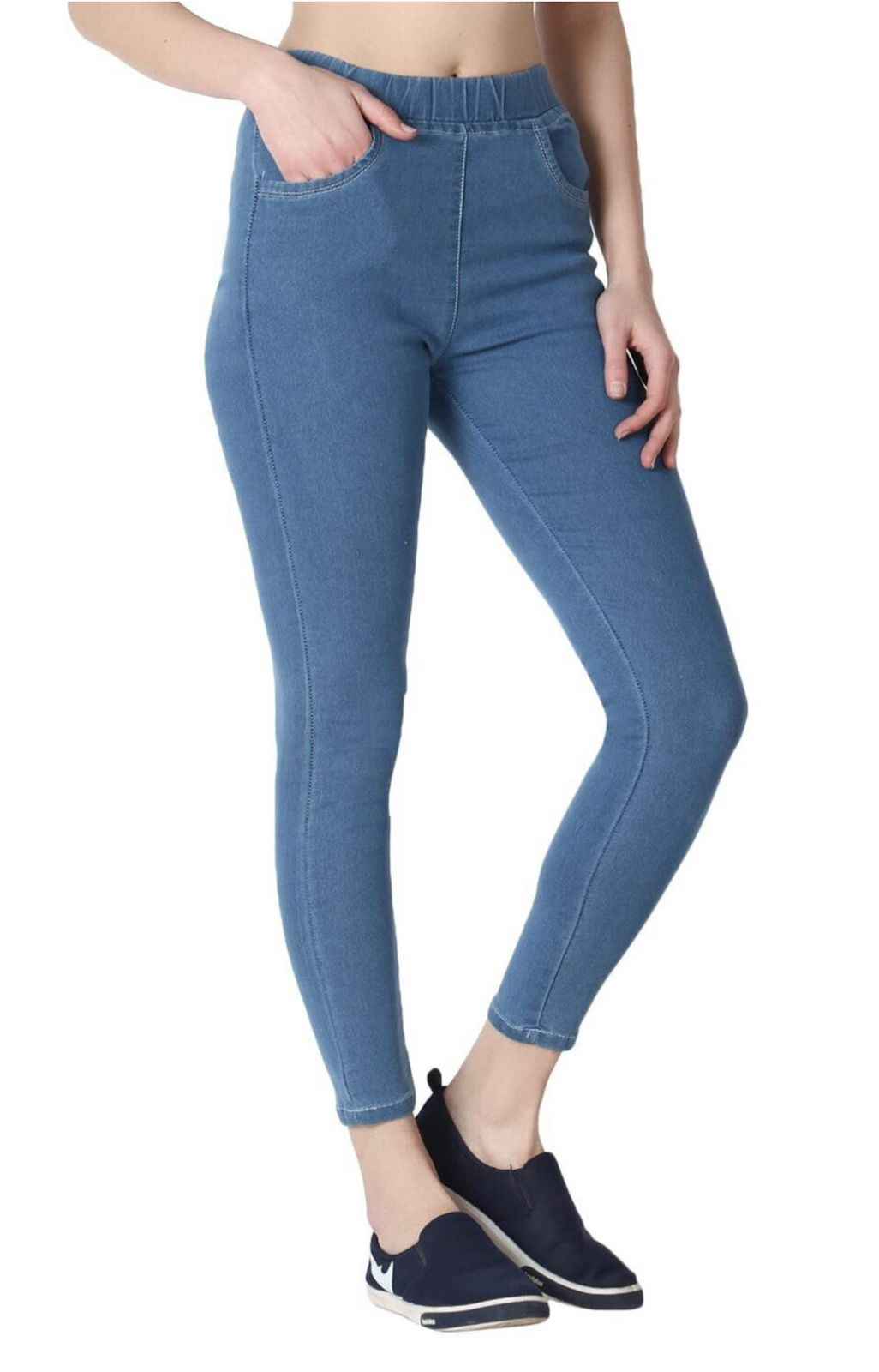Women Skinny Mid Rise Blue Jeans