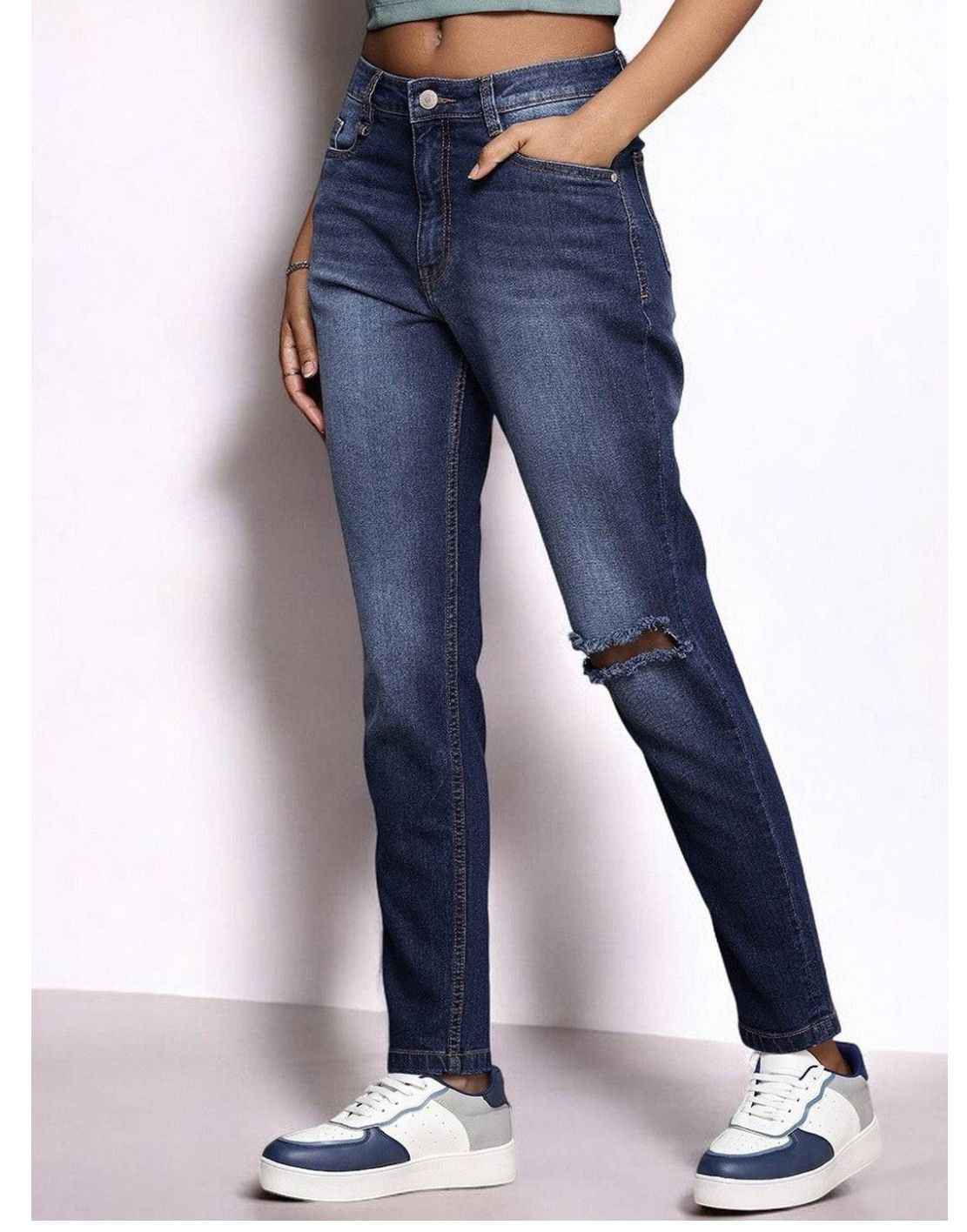 Women Knee Light Fade Stretchable Jeans
