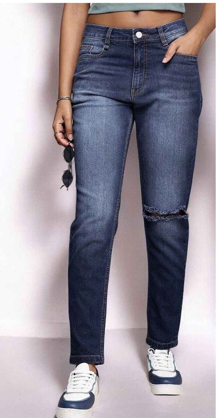 Women Knee Light Fade Stretchable Jeans