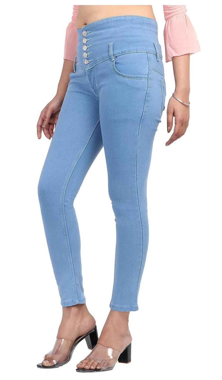 Women Skinny Mid Rise Blue Jeans