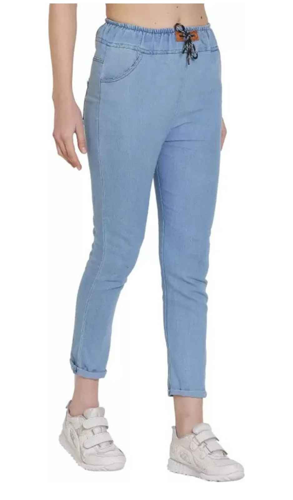 Women Jogger Fit Mid Rise Blue Jeans