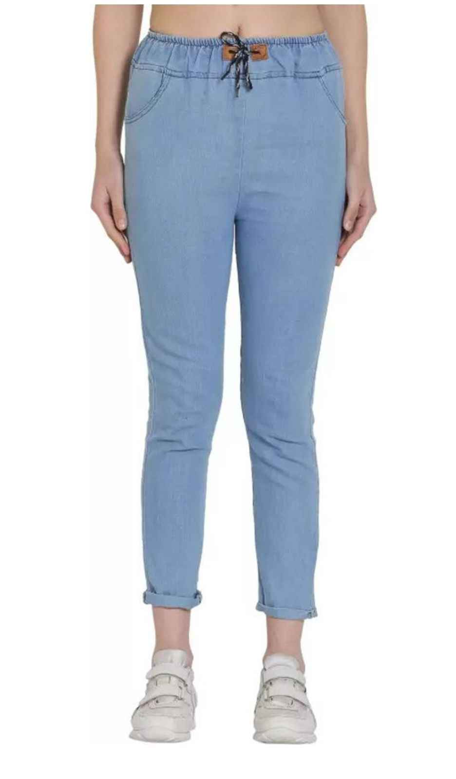 Women Jogger Fit Mid Rise Blue Jeans
