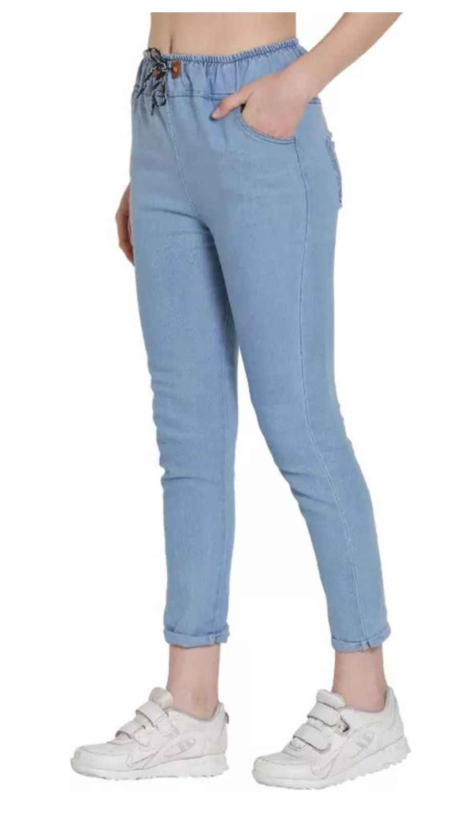 Women Jogger Fit Mid Rise Blue Jeans