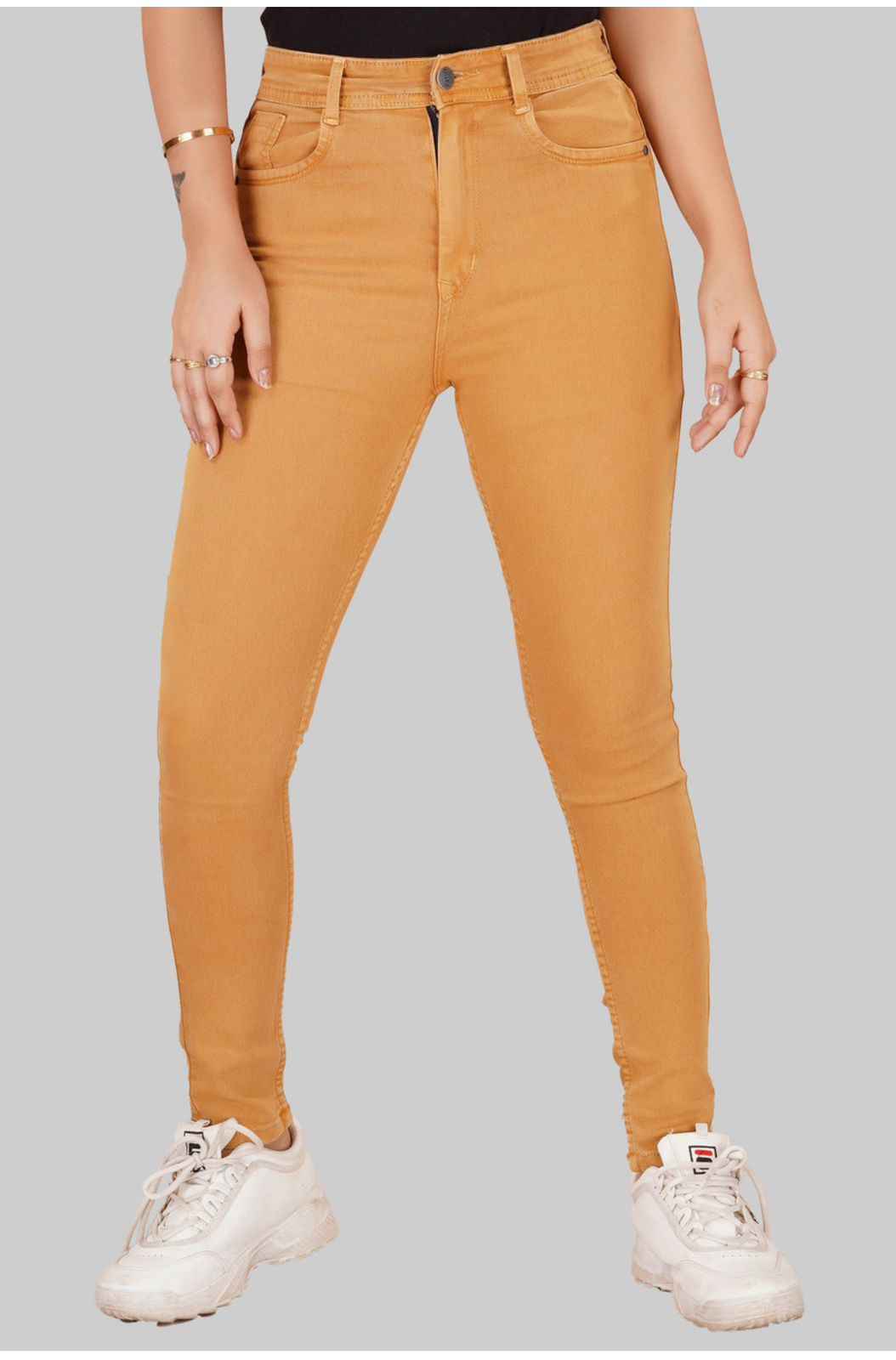 Women Skinny High Rise Gold Jeans