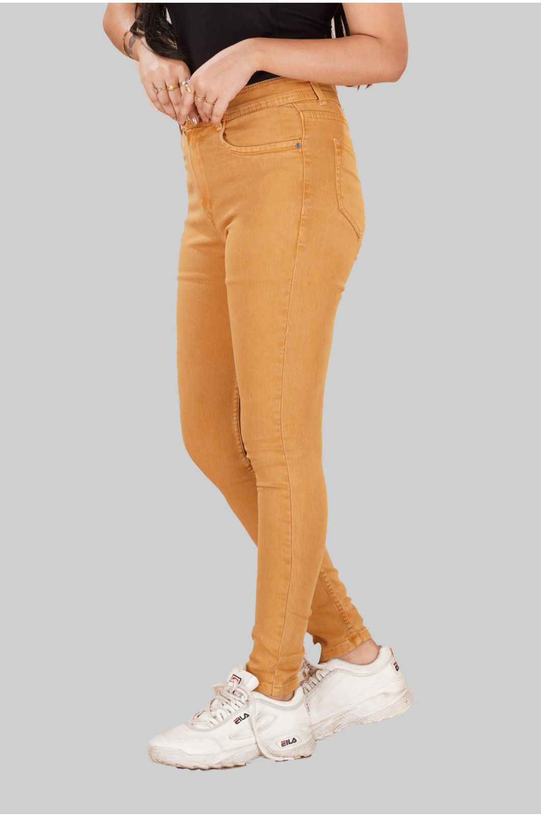 Women Skinny High Rise Gold Jeans