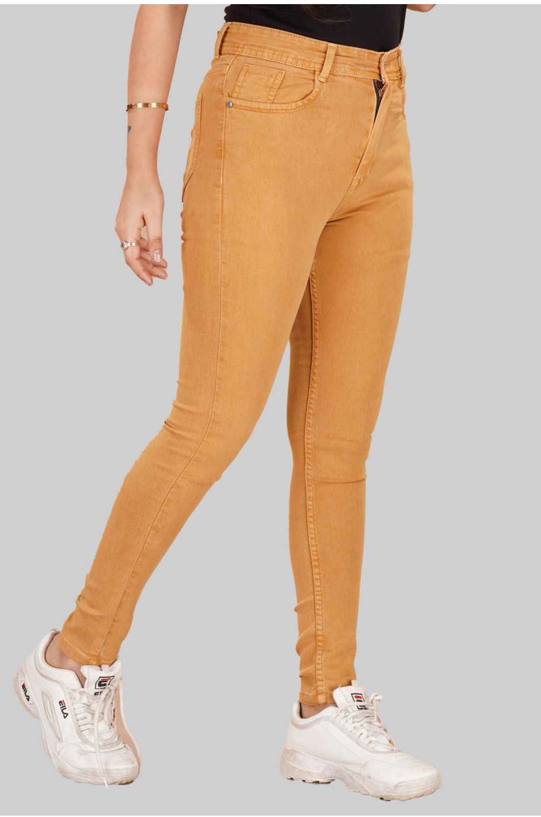 Women Skinny High Rise Gold Jeans