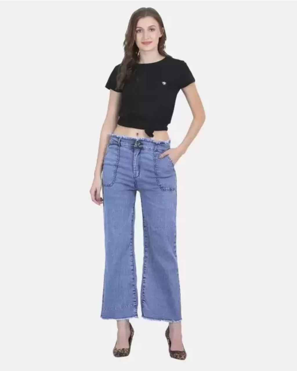 Women Flared Mid Rise Dark Blue Jeans