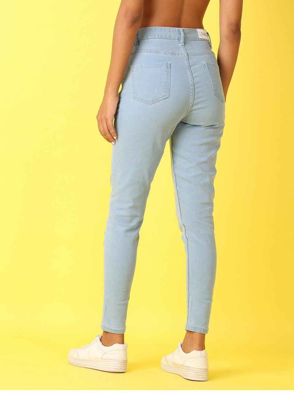 Women Skinny Mid Rise Light Blue Jeans