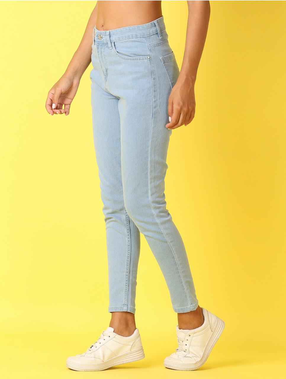 Women Skinny Mid Rise Light Blue Jeans