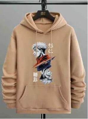 Cotton Blend Hooded Men's Sweatshirt - Beige