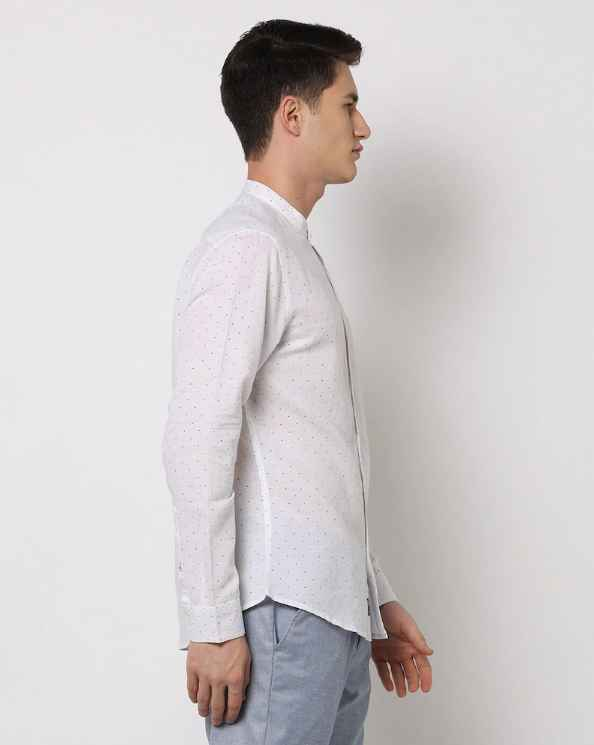 Printed Slim Fit Shirt with Band-Collar