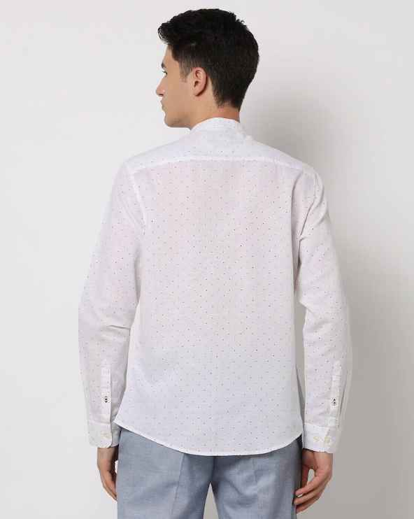 Printed Slim Fit Shirt with Band-Collar