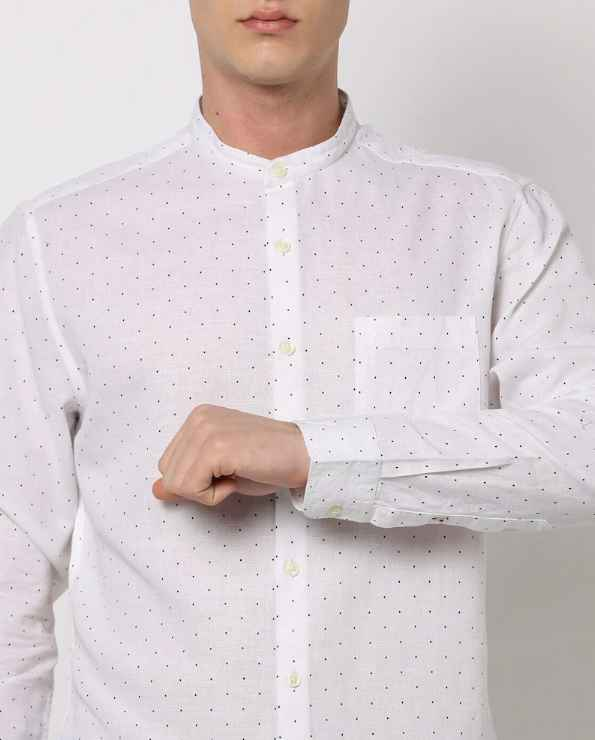 Printed Slim Fit Shirt with Band-Collar