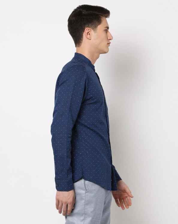 Printed Slim Fit Shirt with Band-Collar
