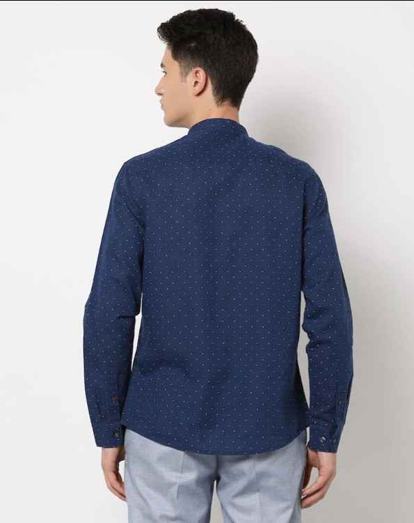 Printed Slim Fit Shirt with Band-Collar
