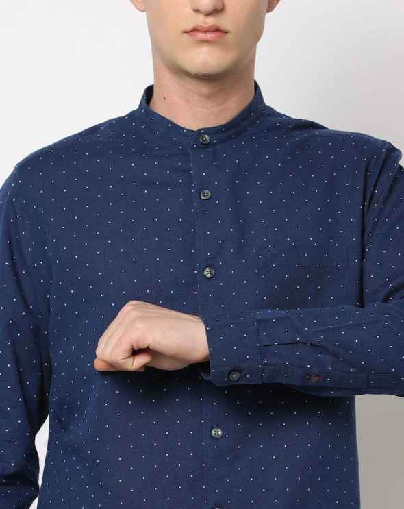 Printed Slim Fit Shirt with Band-Collar