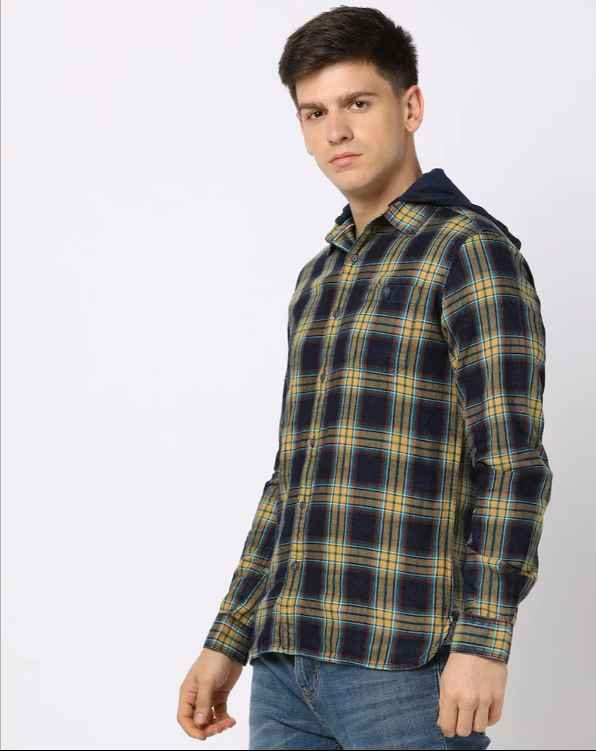 Checked Cotton Shirt with Hoodie