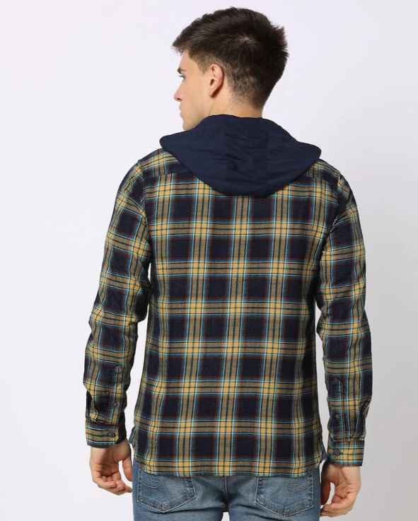 Checked Cotton Shirt with Hoodie