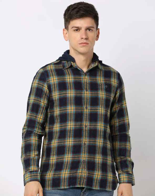Checked Cotton Shirt with Hoodie