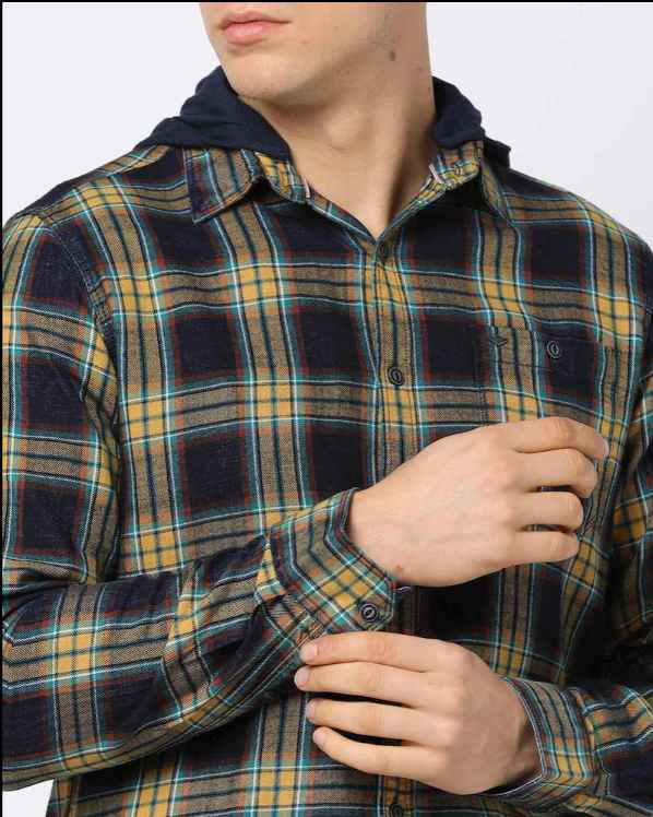 Checked Cotton Shirt with Hoodie
