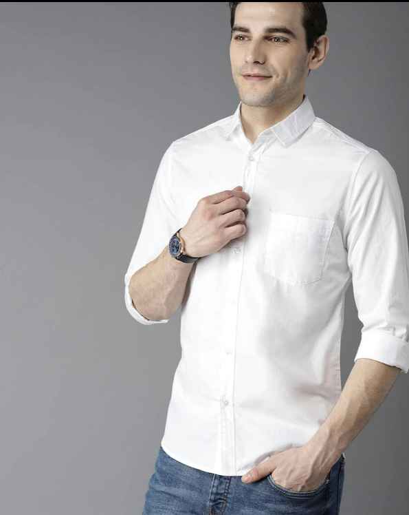 VILLAIN Stretchable Cotton Casual Shirt for Men - White