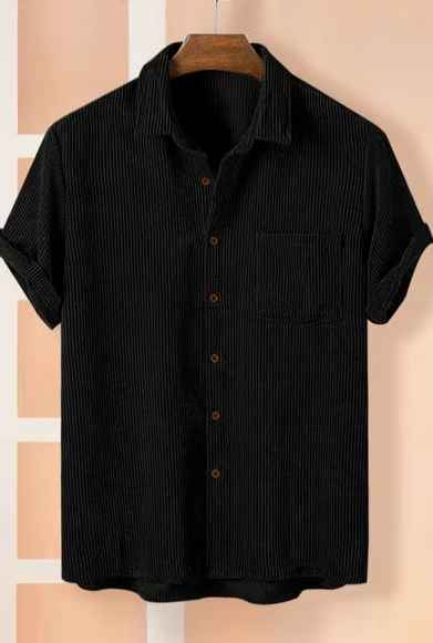 EYEBOGLER Men Ribbed Regular Fit Shirt with Patch Pocket
