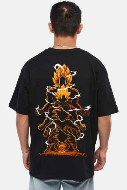 Crazymonk Men Evolution of Goku Printed Anime Oversized Cotton T-shirt