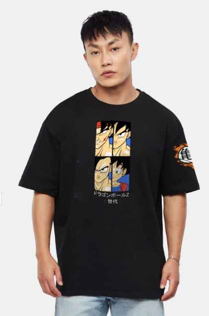 Crazymonk Men Evolution of Goku Printed Anime Oversized Cotton T-shirt