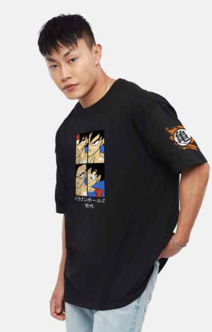 Crazymonk Men Evolution of Goku Printed Anime Oversized Cotton T-shirt