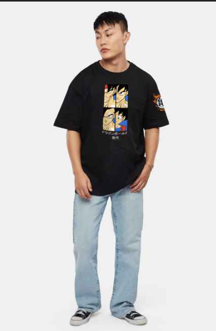 Crazymonk Men Evolution of Goku Printed Anime Oversized Cotton T-shirt