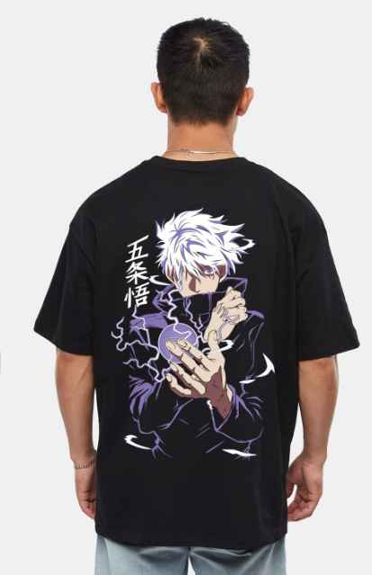 Crazymonk Jujutsu Kaisen Gojo Satoru Anime Printed Cotton Oversized T-shirt