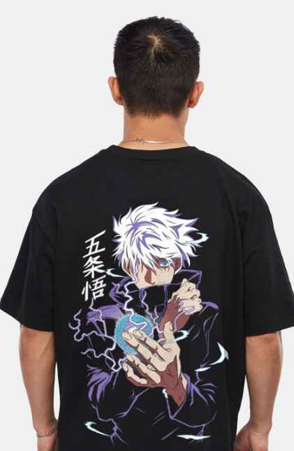 Crazymonk Jujutsu Kaisen Gojo Satoru Anime Printed Cotton Oversized T-shirt