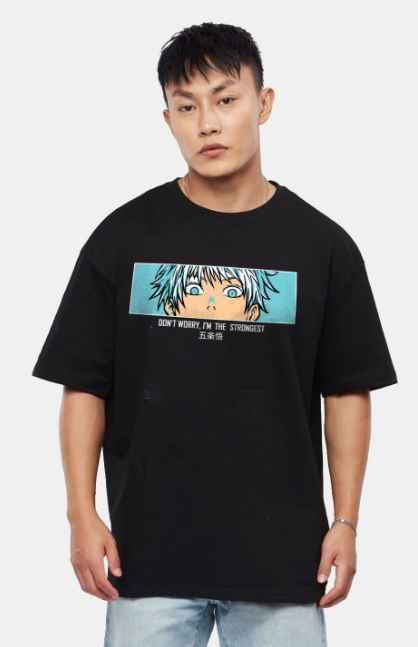 Crazymonk Jujutsu Kaisen Gojo Satoru Anime Printed Cotton Oversized T-shirt
