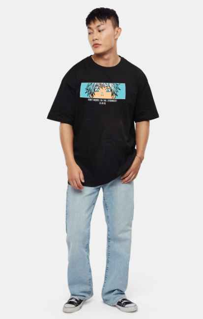 Crazymonk Jujutsu Kaisen Gojo Satoru Anime Printed Cotton Oversized T-shirt